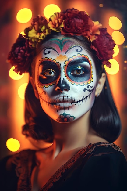 Colorful Day of the Dead Catrina A Beautiful Mexican Portrait Generative AI