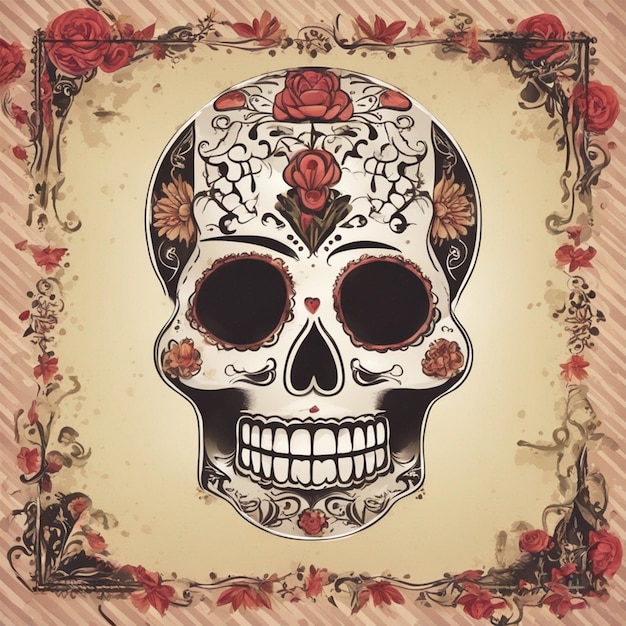 Colorful Day of the dead skull image ai generated