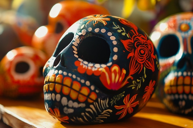 Photo colorful day of the dead sugar skulls vibrant mexican tradition and culture