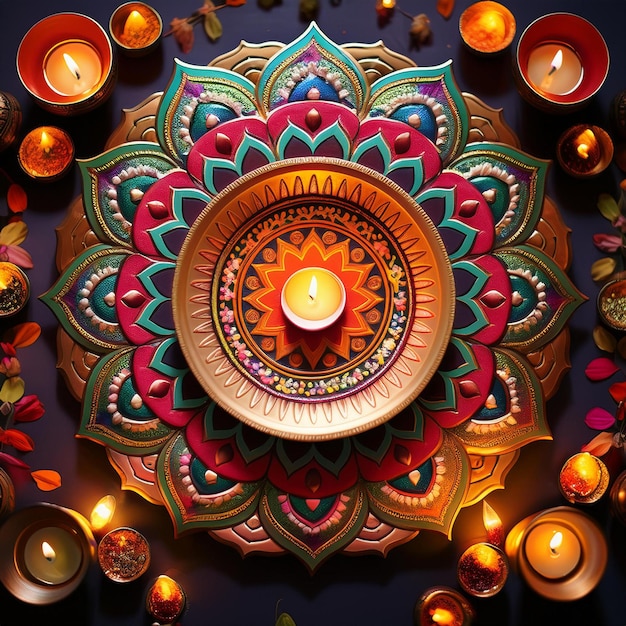 a colorful decoration with a candle on it