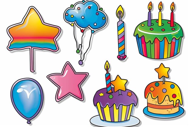 Colorful decorative birthday elements