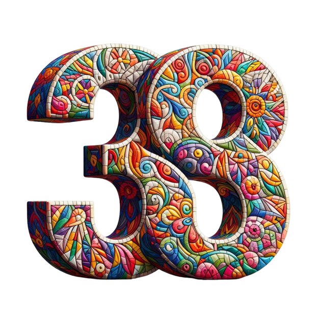 Photo a colorful decorative piece with the number 38