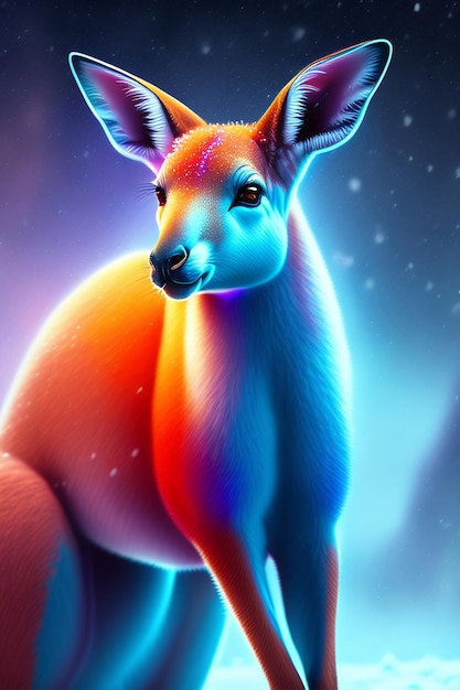 A colorful deer with a blue background