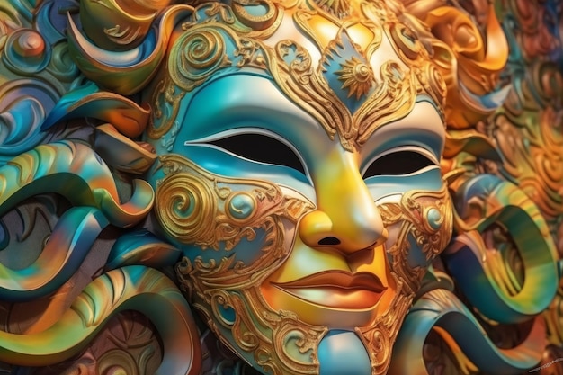 Colorful Demonic Venetian Mask on Evil Festive Background Generative AI