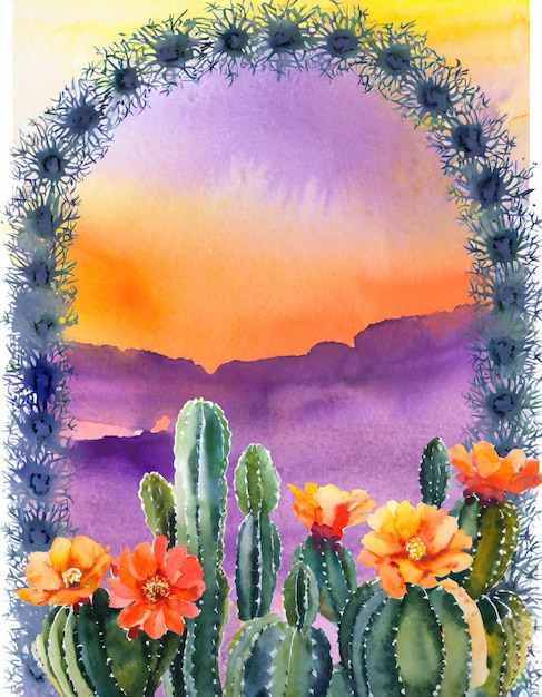 Colorful Desert Oasis Cactus and Marigold Border