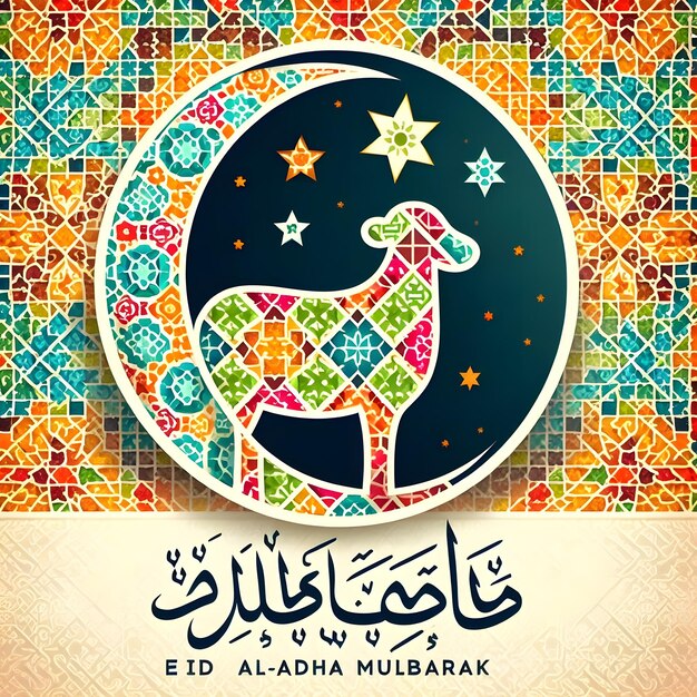 a colorful design for a camel and a mosque