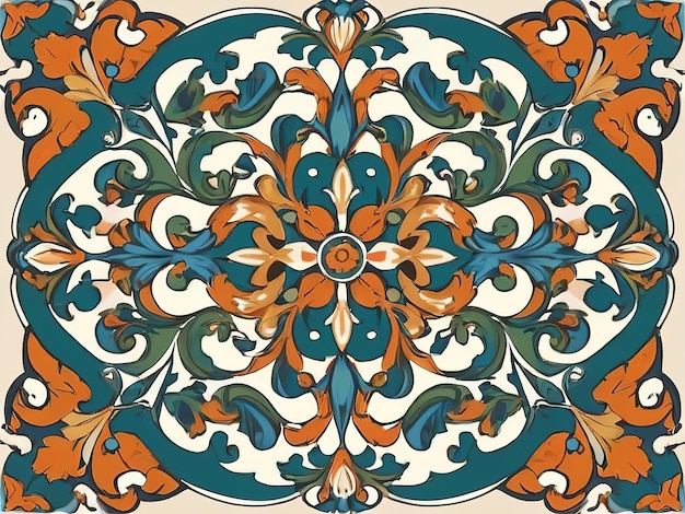 a colorful design in a circle of leaves and flowers