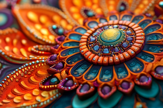 a colorful design of a flower is displayed on a table