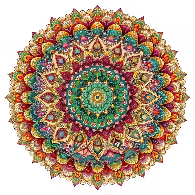 a colorful design of a mandala with a green center