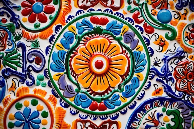 Photo a colorful design on a wall with a flower on it