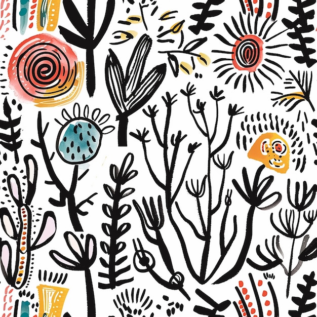 a colorful design with different flowers and plants