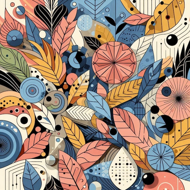 a colorful design with a flower and a bird on it