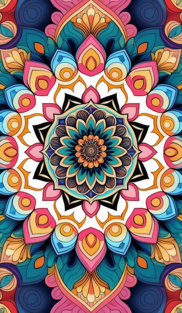 a colorful design with a flower on it