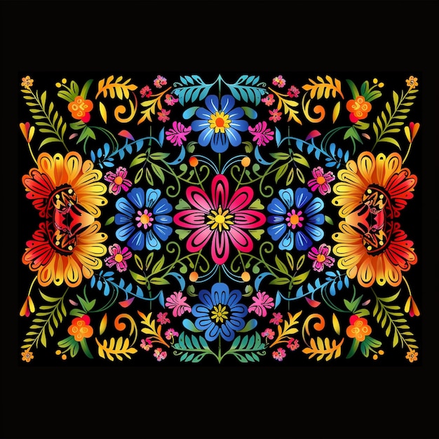 a colorful design with flowers and leaves on it