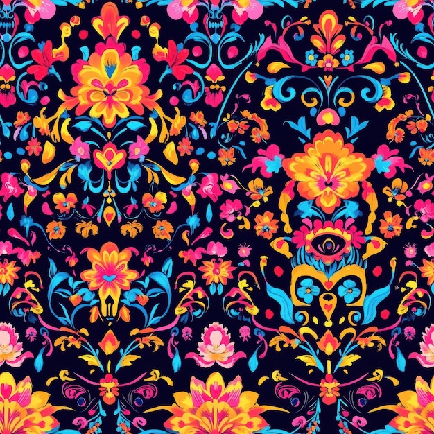 a colorful design with a large colorful flower design