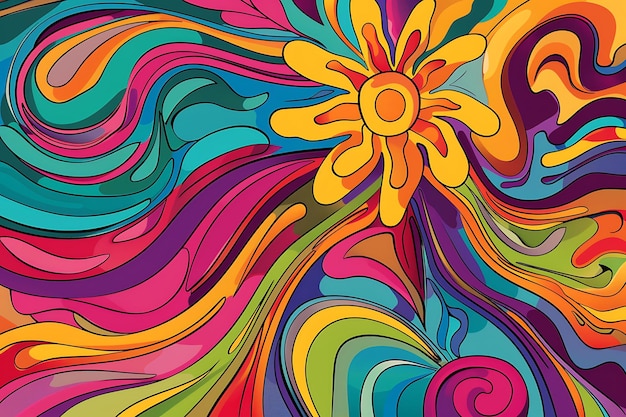 a colorful design with a sun on it