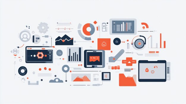 Photo colorful digital analytics and data visualization workspace with charts and devices in a modern design layout