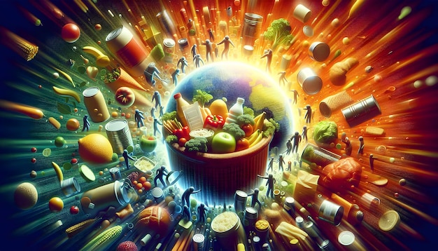 Photo colorful digital art depicting unity and sharing in a meal on world food day with abstract elements