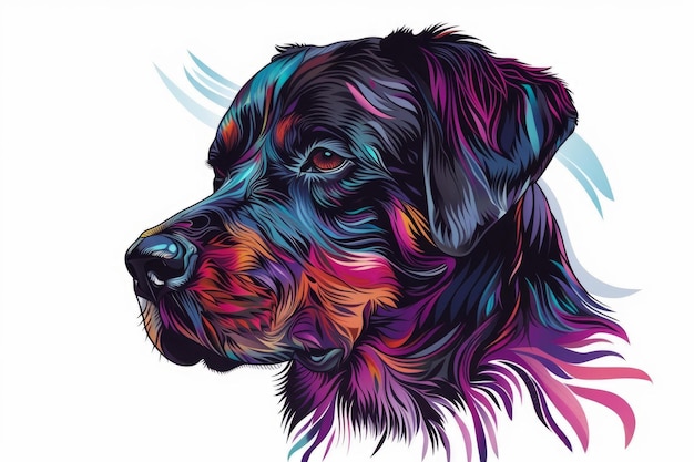 Colorful digital art portrait of a dog