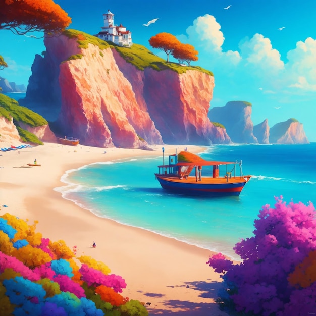 A colorful digital painting Beautiful seaside landscape