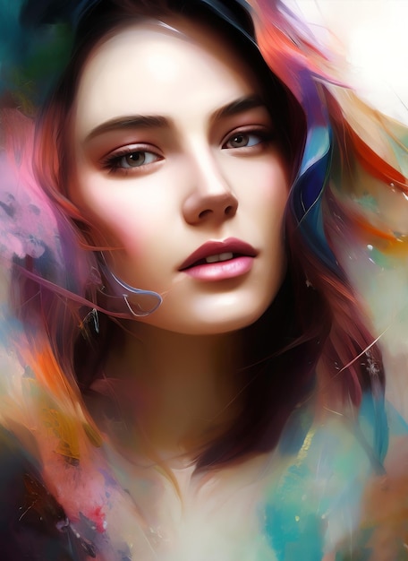 Colorful digital painting of a beautiful woman's portrait