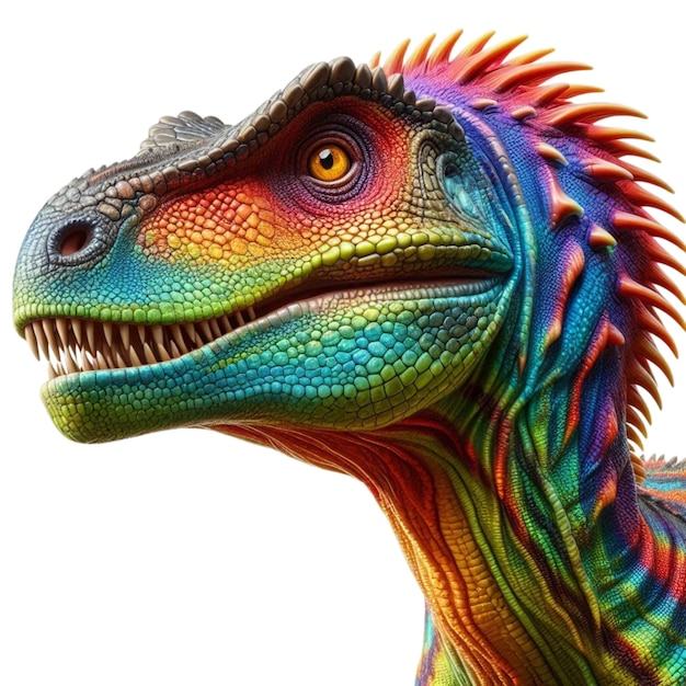 a colorful dinosaur with a rainbow colored head