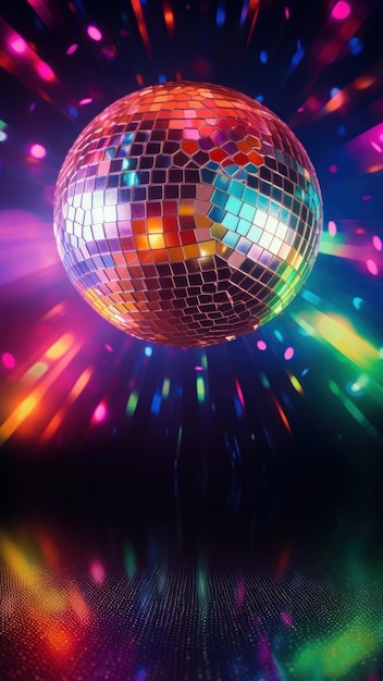 Colorful disco mirror ball nightclub sphere illuminated