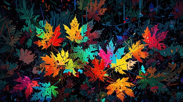 a colorful display of autumn leaves is shown in the background