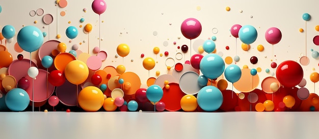 A colorful display of balloons and a large one with a red one in the middle.