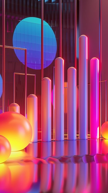 a colorful display of balloons and a purple light