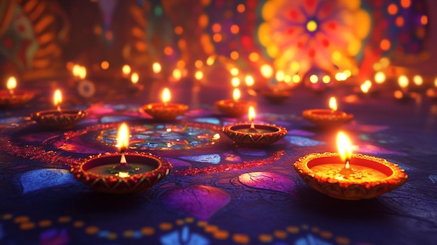 a colorful display of candles with a colorful background with a colorful background