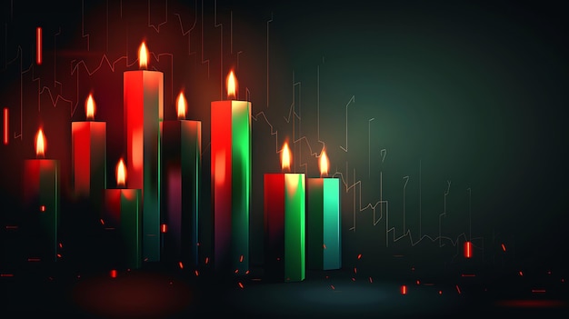 Photo a colorful display of candles with a dark background