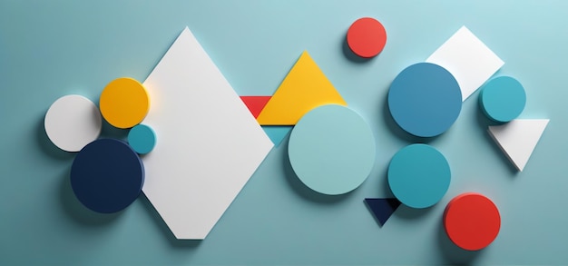 Photo a colorful display of circles and a blue background with a yellow triangle on the left