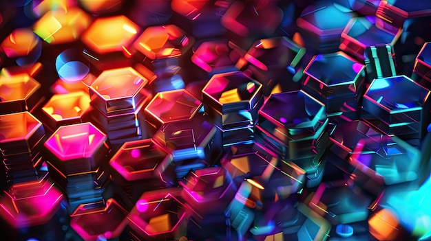 a colorful display of colored glass with a colorful light shining through