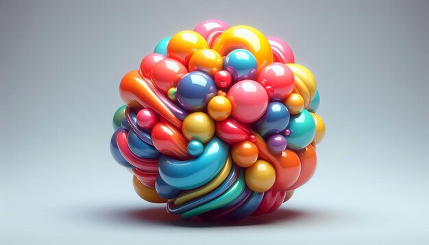 a colorful display of colorful balls and a large object with a blue one that says  the bottom