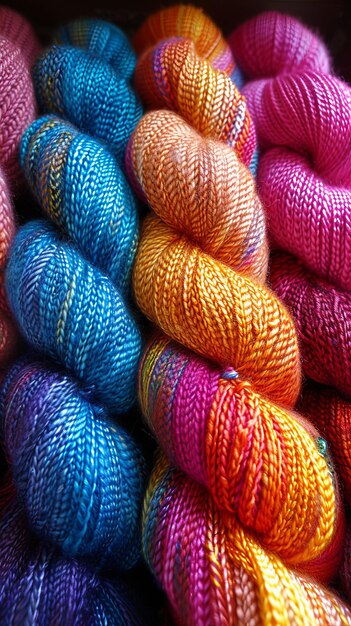 a colorful display of colorful crochet yarn