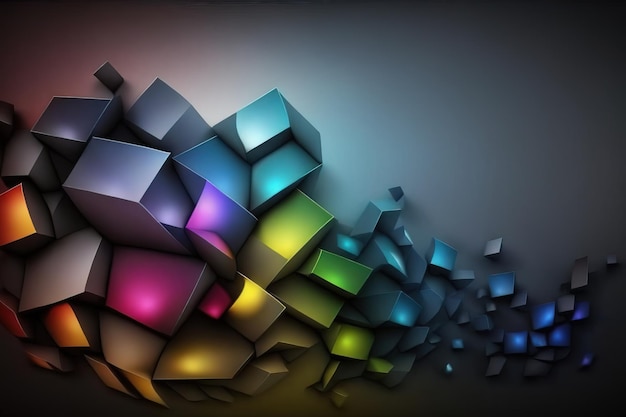 A colorful display of cubes with a black background.