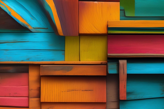 A colorful display of different colored wood.