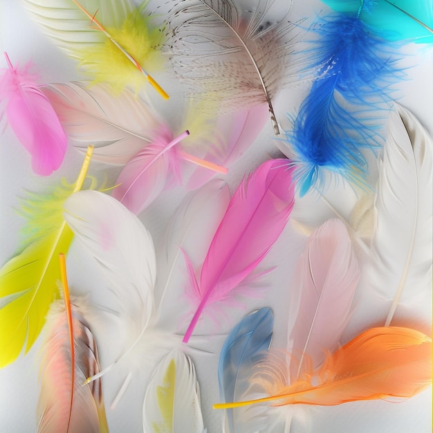 Photo a colorful display of feathers and feathers with a white background