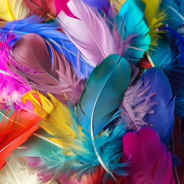 Photo a colorful display of feathers and feathers with a white background