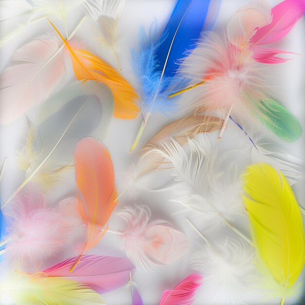 a colorful display of feathers and feathers with a white background