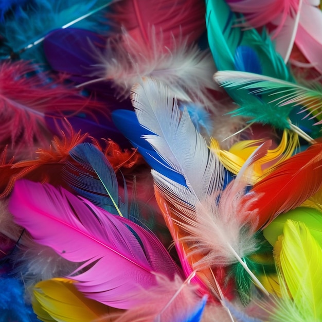 Photo a colorful display of feathers and feathers with a white background