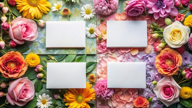 Photo a colorful display of flowers and a picture frame with a white card with the words quot flowers quot