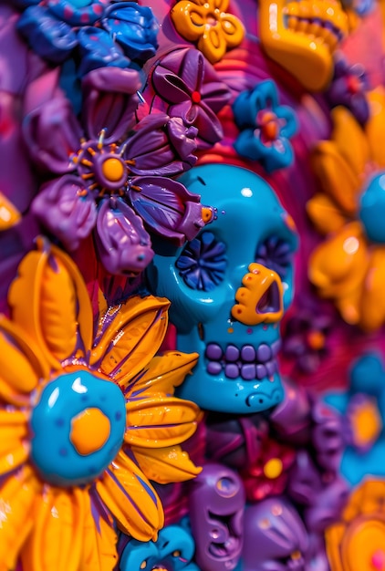 Photo a colorful display of flowers and skulls with a skull and the word quot death quot