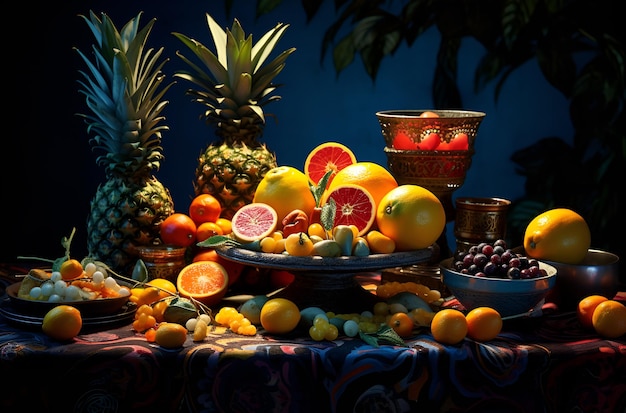 A colorful display of food including a sombrero Generative AI illustration