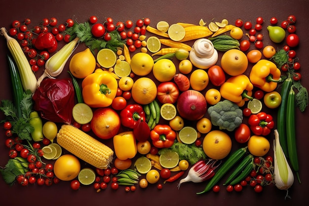 A colorful display of fruits and vegetables