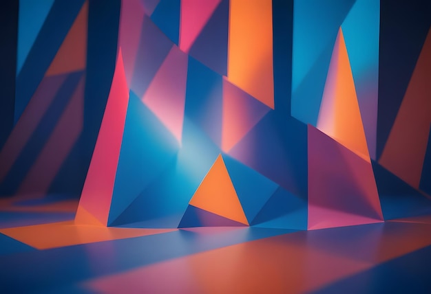 Photo a colorful display of geometric shapes is shown in a room