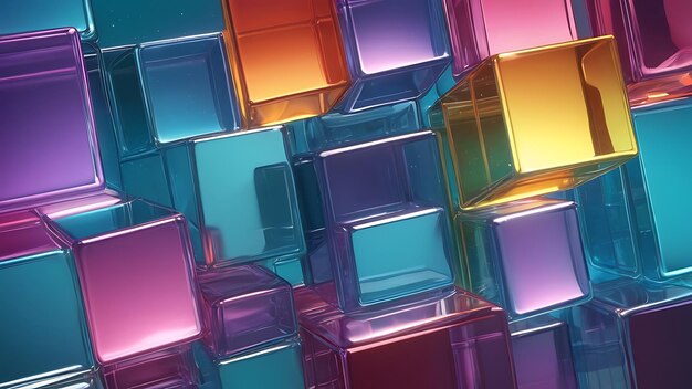 A colorful display of glass blocks with the word colors on them