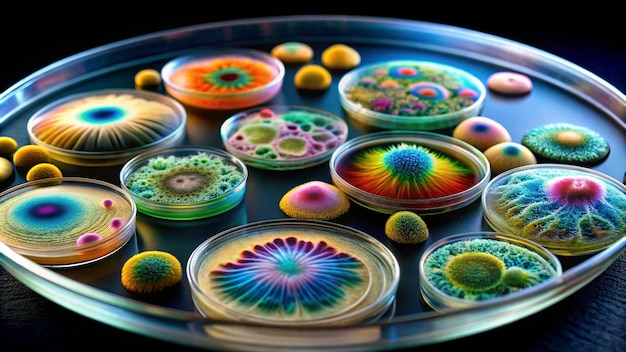 Photo a colorful display of glass bowls with different colors