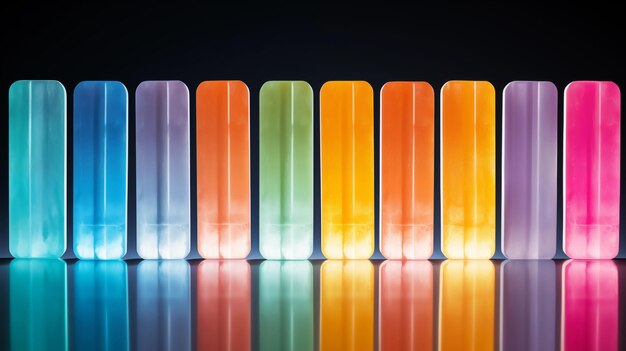 Photo a colorful display of glowing gradient bars in various hues